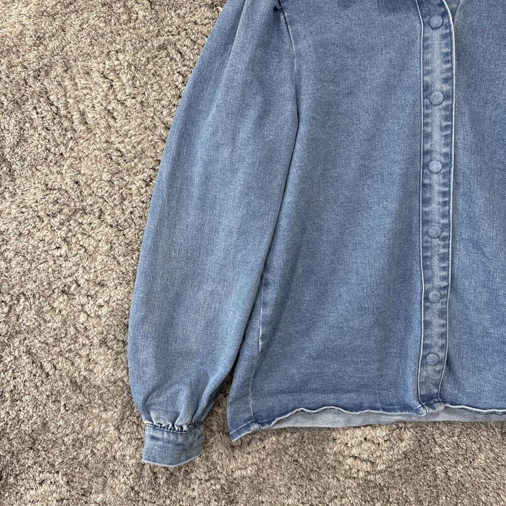 Bagatelle Collection Denim Puff Sleeve Shirt Jacket Medium Collared Snap Button - Picture 2 of 11